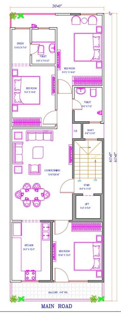 Sketch plan of 20'x57'
3 bhk