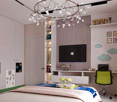 #kidsbedroom#tvunitwithstudy#interiordecor#max#vray#photoshop
