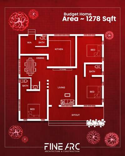 Budget home 3Bhk 
1278 Sqft

.
 #FloorPlans #floorplan #plan #HomeDecor #SmallHomePlans #budgethomeplan #budget_home_simple_interi