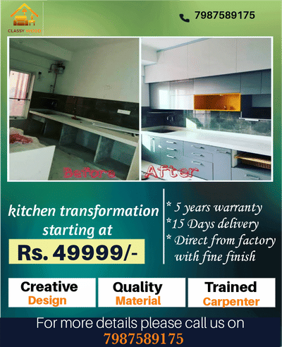 Modular kitchen starting from 49999/- for more details plz call us 7987589175