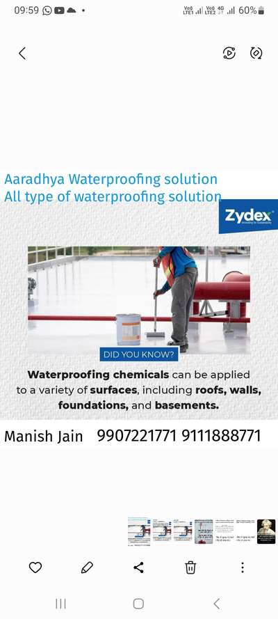 Aaradhya Waterproofing solution 
बारिश के दिनो मॆ छत से टपकता पानी
दिवारों पर सीलन आना 
ओव्हर हेड एंव अण्डर ग्राउण्ड वाटर टॆक लीकेज
छत एंव दीवारों पर बारीक एंव बडी दरारें
गर्मी के दोनों मॆ छत एवं कमरा गर्म हो जाना
गर्मी के दोनों मे प्लास्टिक की टंकी से अधिक गर्म पानी आना
नया मकान बनाते समय वाँटर प्रूफिंग कहा ऒर कॆसॆ करॆ!
वाॅटर प्रूफिंग एवं रिपेयरिंग हॆतू निः शुल्क इंजीनियर परामर्श
Manish jain 
9907221771 
9111888771