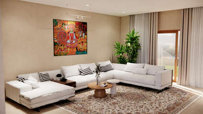 A perfect harmony of modern comfort and timeless art.
.
#KeralaStyleHouse #LivingroomDesigns #seating #LivingRoomSofa #WallDecors #curtains #cozyhome #Minimalistic