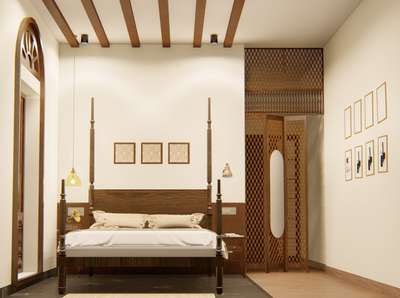 Timeless elegance : A glimpse into traditional bedroom elegance
Location: Kallai, kozhikode
 #TraditionalHouse 
 #bedroominterior 
 #interiordesign
 #WoodenCeiling