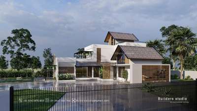 3180 sqft,  5 bedroom modern mixed roof contemporary style house plan. Designed by Builder's Studio, Calicut, Kerala