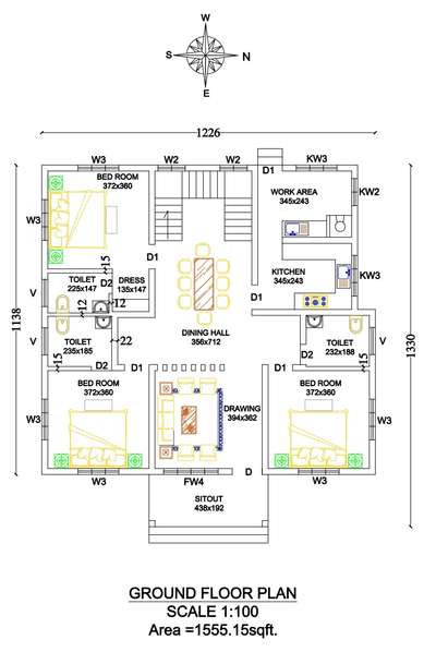 1555 sqft Single Floor House , 3 Bedroom with 2 attached bathroom.

 #HouseDesigns 
 #FloorPlans 
#SingleFloorHouse 
 #simple 
#economical 
#SmallHouse 
 #3BHKHouse