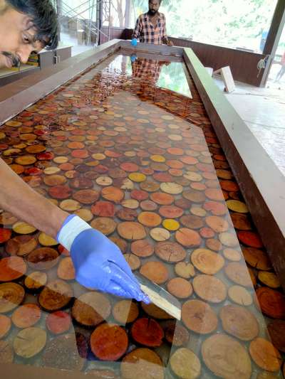Epoxy works on floors, walls and counter tops