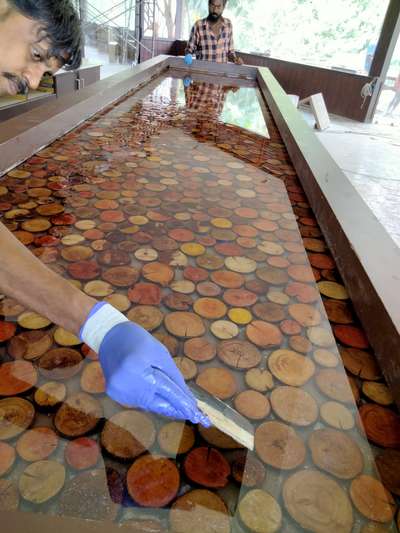 Epoxy works on floors, walls and counter tops