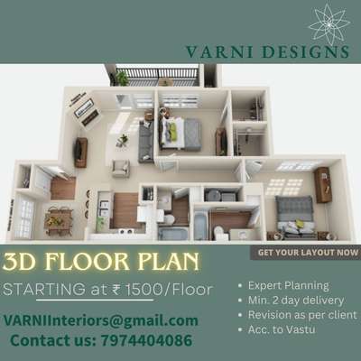 Residential/appartment 3D floor plan starting from Rs.1500/ floor (3d visual only)
For further queries please contact 7974404086 or email us at varniinteriors@gmail.com
 #BedroomDesigns  #BedroomDecor  #BedroomCeilingDesign  #InteriorDesigner  #KitchenInterior  #LUXURY_INTERIOR  #interriordesign  #3DPlans  #3dmodeling #3D_ELEVATION #3dkitchen  #sketchupmodeling #vrayrender #exteriordesigns #furnituredesigner  #autocad  #enscaperender #ElevationDesign  #2DPlans #2dDesign  #2dautocaddrawing  #GlassStaircase  #StaircaseDesigns #3Dfloorplans  #3dfloor  #2dn3delevation #3delivation  #3Dexterior