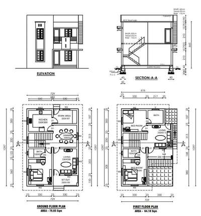 Small 3 bhk house plan. Just 4 cent Land.