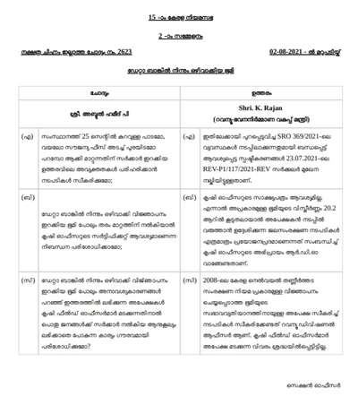 25 സെന്റിൽ താഴെയുള്ളതും, ഡാറ്റാബാങ്കിൽ ഉൾപ്പെടാത്തതുമായ ഭൂമി തരം മാറ്റുന്നത് സംബന്ധിച്ചുള്ള നിയമസഭാ ചോദ്യവും, മറുപടിയും...