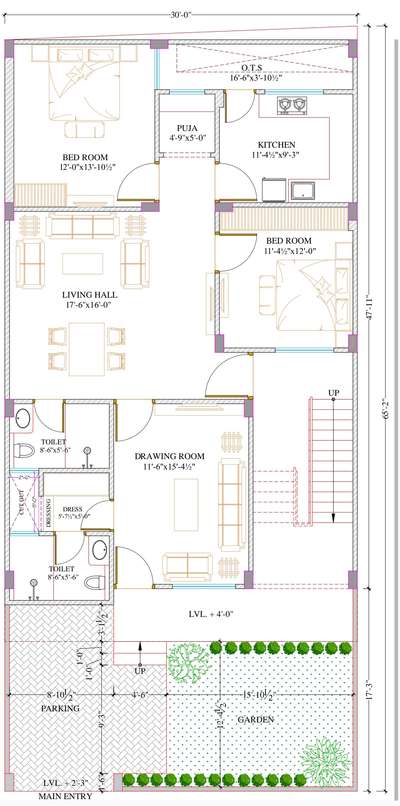 Home plan 30x65 East facing