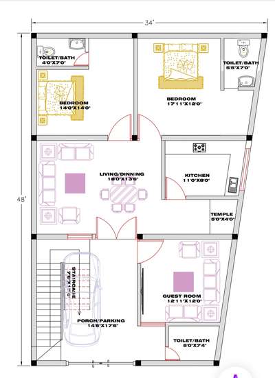 34'x48' House plan Design #floorplan #viralkolo #trendig #HouseDesigns #autocaddrawing #follow_me 👍