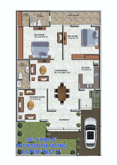 COMPLETED RESIDENTIAL PLANNING 
35'-0"X60'-0"
SOUTH FACE 
AS PER VASTU