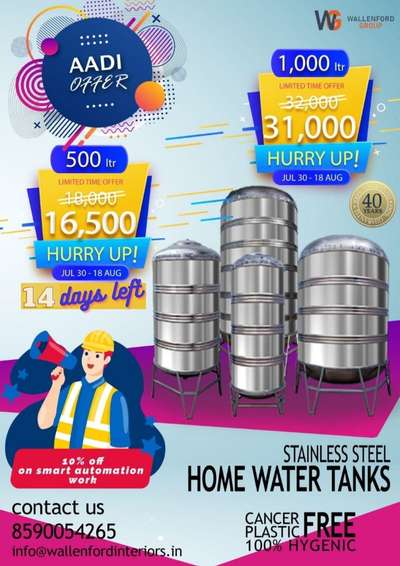 stainless steel water tank 
cancer free and plastic free
8590054265 📞40 years life
easy cleaning, gygenic water heat resistant