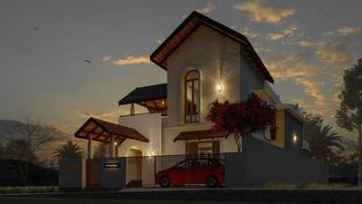 Proposed one for Mr.Sudheesh and Family #nightrender  #nightview #warmlights #SlopingRoofHouse #TraditionalHouse #LandscapeIdeas #trussdesign #handpainted #TraditionalHouse #courtyardhouse #KeralaStyleHouse #LandscapeIdeas #SlopingRoofHouse #jaliwork