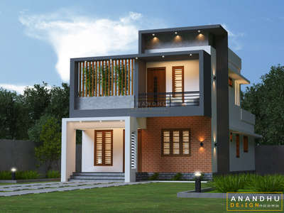 Double floor house design. 1283 sqft,  3BHK, contemporary house  exterior. Room size (300 x 360)