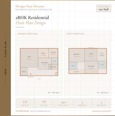 ✨ New Project Alert — 1412 Sq.ft Residential Floor Plan

Ground Floor: Living Space · Dining · Kitchen · Bedroom · Work Area · Sitout
First Floor: 2 Bedrooms · Living · Open Terrace · Balcony · Bay Window

Every room is designed with purpose — maximizing natural light, space efficiency, and comfort for the family that will call this home. 🏡

📐 GF: 790 Sq.ft | FF: 622 Sq.ft | Total: 1412 Sq.ft
📍 Kerala & Tamil Nadu

#DesignYourDreams #FloorPlan #HomeDesign #ResidentialDesign #KeralaHomes #HouseDesign #2BHK #ArchitecturalDesign #InteriorDesign #DreamHome #HomeConstruction #KeralaArchitecture #TamilNaduHomes #HousePlan