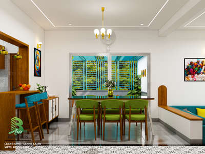 Dining area with fresh lime green chairs, wooden accents, and elegant gold lighting. A perfect blend of style and warmth for family gatherings.

Client : Dennis Sajan 
Area : Dining Area