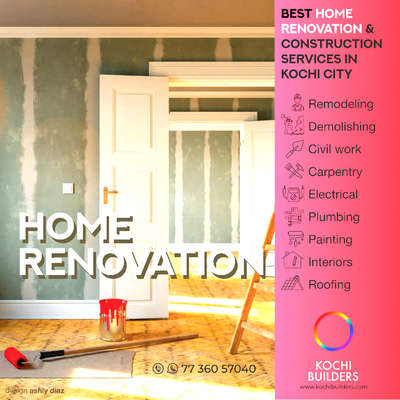 Best Home Renovation & Construction Services in Kochi city.
@followers
@highlight

#StructuralEngineering, #BuildingDesign,  #CivilEngineering, #BuildingCodes, #SafetyFactors,
#HomeDesign, #Architecture,
#ConstructionCompany,
#KochiConstruction, #CochinConstruction,
 #Construction, #ConstructionIndustry, #Civilwork, #PileFoundation, #CommercialInteriors, #HouseRenovations, #BuildingMaterials, #CommercialBuildings, #HouseRenovationWork,
#Plumbing, #PlumbingWork,
#ElectricalWork,
#TilesWork,
#HousePainting, #OfficeWorkstation, #OfficeInteriorWork