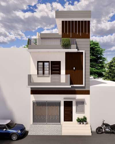 House front elevation, front fascade pocket friendly design by sensible solutions  #ElevationDesign  #frontfacade  #pocket_friendly_packages  #modernhouses  #modernelevation  #modernminimalism