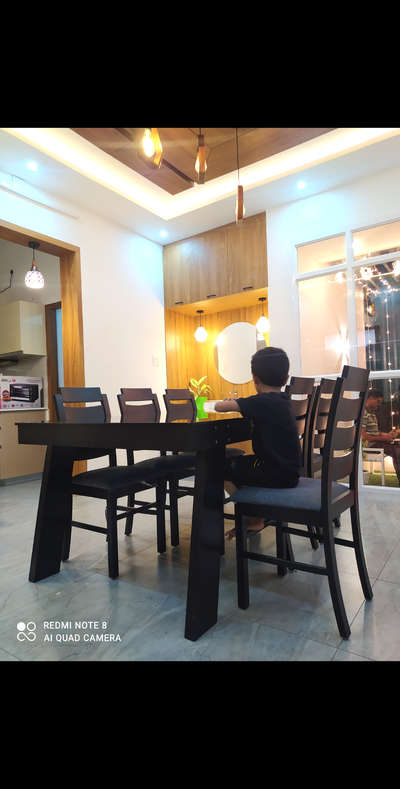 dining table + 6
 chair with #cushion# with #blak#matt pint# finished