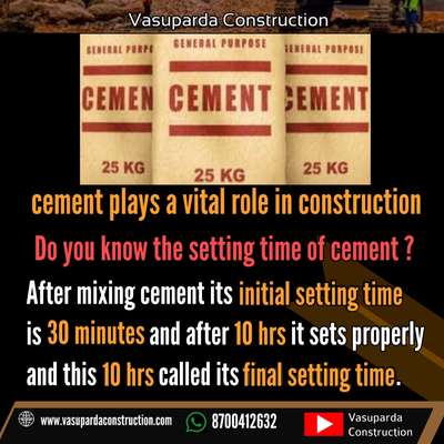 Cement is most important and essential product and plays a vital role in every construction so, here we told the initial ans final setting time. Of cement 
#civil_engineer_07 #the_engineeringworld  #civil_engineering #civilknowledge #indiaconstruction  #civil #btech #diploma #civilengineeringquestion #civilengineeringblog #civilengineers #civilfreebooks #civilengineeringstudent #egineeringmemes #engineeringstudent #engineerslifestlye #engineer #civilconstruction #construction #partsofbuilding #civilpracticalknowledge 
#knowledge #civilguruji #civilconcept #structuralengineering #reinforcement #bachelorofengineering #engihariacivil #instagram #instagrammarketing