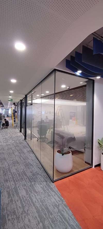 Sleek alloy aluminium partition using 10mm clear toughened glasses. Recently finished project in   banglore for a  IT firm  # Fixed Partition  #Doors