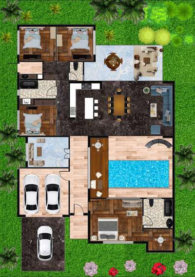 2D floor plan with render  #AutoCAD  #photoshop  #Interior design  #NN SkillX