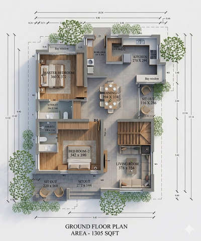 1300 sqft.2 BHK Residencial building plan.  #FloorPlans  #architecture  #keralastyle  #SmallHouse