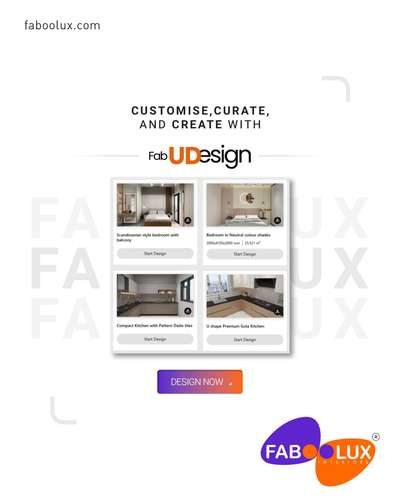 Faboolux’s Fab U Design puts the power of design in your hands. Explore a curated selection of styles, finishes, and functional solutions to personalise every corner of your space.

Whether it’s a modular kitchen, a smart study nook, or a luxurious wardrobe, Fab U Design helps you visualise, tweak, and perfect your dream interiors with ease.

Your style. Your rules. All brought to life by Faboolux.

#Faboolux #FabUDesign #InteriorDesign #PersonalisedLiving #SmartInteriors #ModularKitchen #LuxuryWardrobe #HomeDesign #DesignYourSpace #YourStyleYourRules