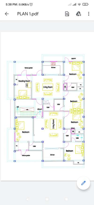 42*60 (sqft) 3 bhk flat with terrace garden and living room, 2 units