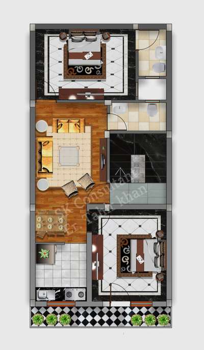 20'x40' floor plan 3D top view 
 #architecturedesigns  #InteriorDesigner  #planning  #HouseDesigns  #HouseConstruction  #2BHKHouse