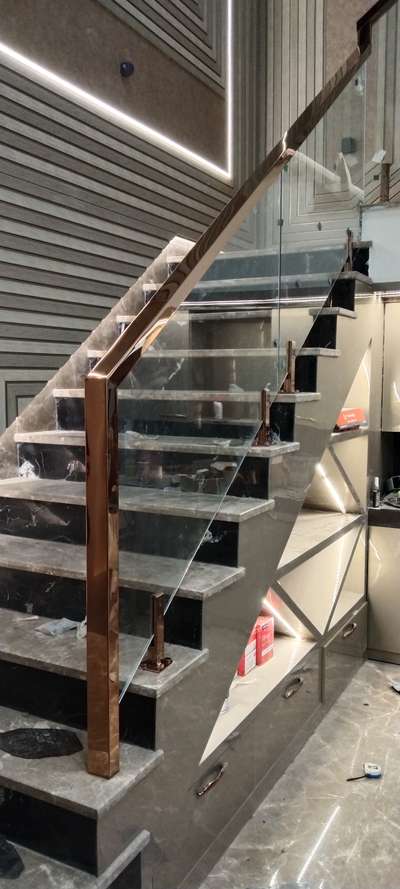 staircase glass railing rose gold finish pvd