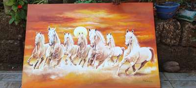 7 horse acrylic painting size 36"x24" #AcrylicPainting