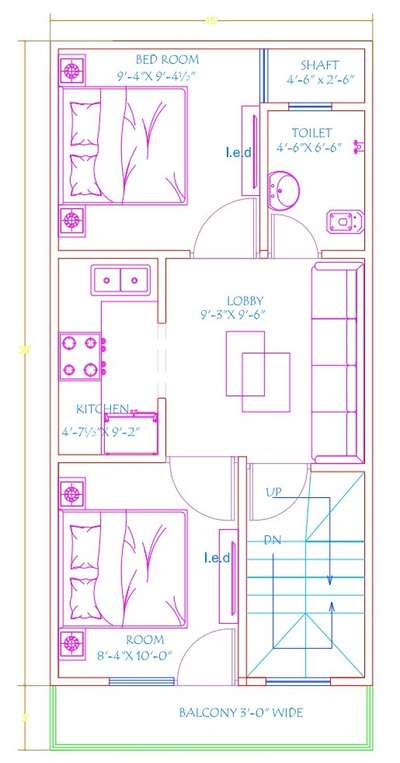 sketch plan of 15'-0"x30'-0"
2 bhk