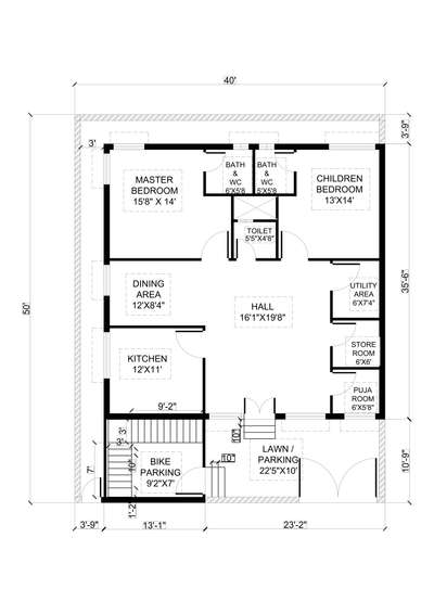 Simple floor plan as per vastu shastra and as per building bye laws @ rupee 2 per square ft.