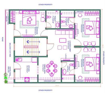 sketch plane of 30'-0"X35'-0".(3bhk)