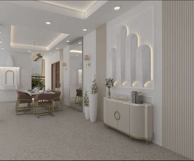 Dinner Area Wall Design with console and 6 seater Dining table