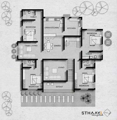 Modern Home Plan 🏡 4BHK | SINGLE STORY | Design: @sthaayi_design_lab | 

Ground Floor 
● Sitout 
● Foyer 
● Living 
● Dining 
● Family Living 
● Patio
● 1 Bedroom attached 
● 2nd Bedroom attached 
  with Dressing 
● 3rd Bedroom 
  attachedwith Dressing 
● 4th Bedroom attached 
● Open - Kitchen
● Kitchen 

.
.
.
#sthaayi_design_lab #sthaayi 
#floorplan | #architecture | #architecturaldesign | #housedesign | #buildingdesign | #designhouse | #designerhouse | #interiordesign | #construction | #newconstruction | #civilengineering | #realestate