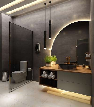 Executive Washroom...!!
#jitinguptaarchitects #jga #interiors  #interiordesigning #FalseCeiling #architecture  #balance #luxury #profilelight #magneticlights #toiletinterior #toiletinspiration #backlitmirror #BathroomTIles #charcolblacktiles #FlooringTiles #designermirror #hanginglights #exoticdesign #vanitydesigns