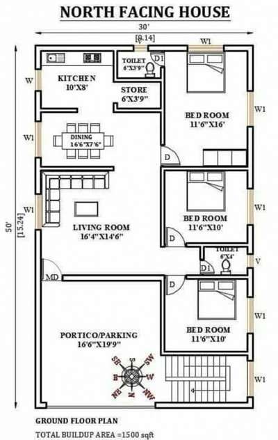 North Facing House Plan #HouseDesigns #ElevationHome #SmallHomePlans #FloorPlans #IndoorPlants #NorthFacingPlan #2D_plan