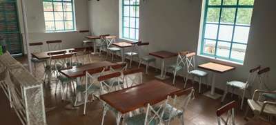 Cafe furniture in iron frame with wood.