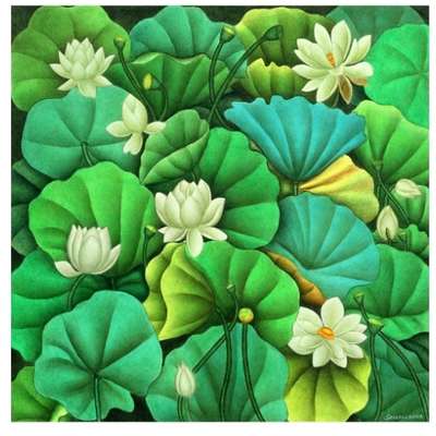 #painting Lotus #canvas painting #varnageham Art creations