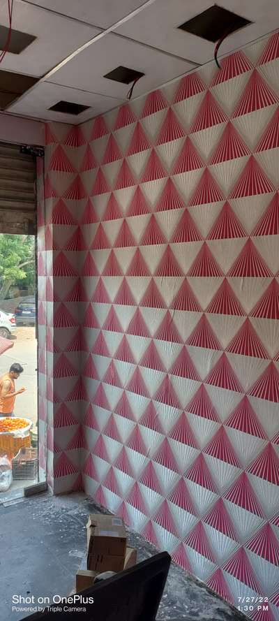 wall paper install in shop