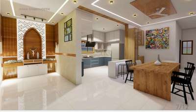 single scene including kitchen, living area, devotional space and dining 
#LivingroomDesigns 
#DiningTable 
#devotionalart 
#KitchenIdeas 
#KitchenCabinet 
#CelingLights 
#ceilingideas