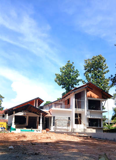 Ongoing residential project @Thiruvalla
 #tropicalhouse  #tropicalminimalistic  #SlopingRoofHouse  #architecturedesigns