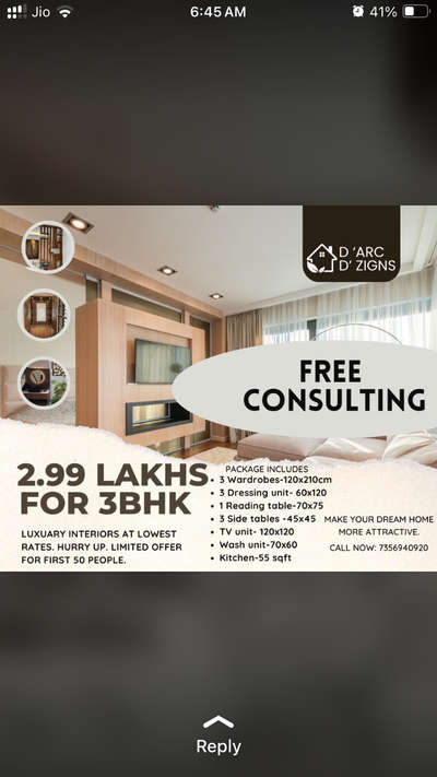 2.99 lakhs for luxury interiors. Hurry up. Limited offer for first 50 customers.Make your dreams colourful.
