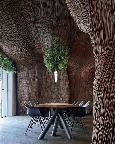 STK Restaurant in Olomouc, Czech Republic
Architects: Komplits
Principal Architect: Pavel Kříž
Year: 2019
Carpet area: 320 Sqm (3450 Sft)

Materials:
Basalt | kitchen floor
Oak | restaurant floor
Oak | tables
Willow branches | weaves
Cowhide | dropped ceiling
Steel tubes | tables
Rebars
Plants
Steel + brass | bulls


#worldarchitecture #interiordesign #architecture #decor #furniture #luxury #designer #handmade #inspiration #furnituredesign #style #designinspiration #wallpanel #sustainable #indoorplant #ShibariLight #restaurant #organic #organicinterior #greeninterior #organicdesign