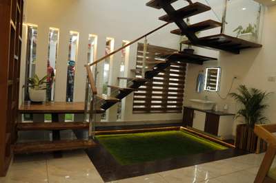 fabricated stair with teak wood steps