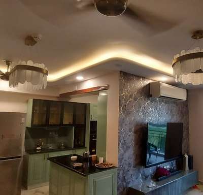 #livingroom #finalstage #homedecor #interiordesigning #architects #turnkeyprojectservices #FalseCeiling #decorativelighting #pufinish #breakfastcounter #OpenKitchnen #royale #asianpaints #wallpaperrolles #likeforlikes